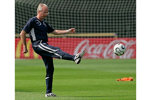 Soccer Eriksson Obit: England manager Sven-Goran Eriksson during a training session for the World Cup in Buehlertal, Germany, Thursday June 29, 2006.